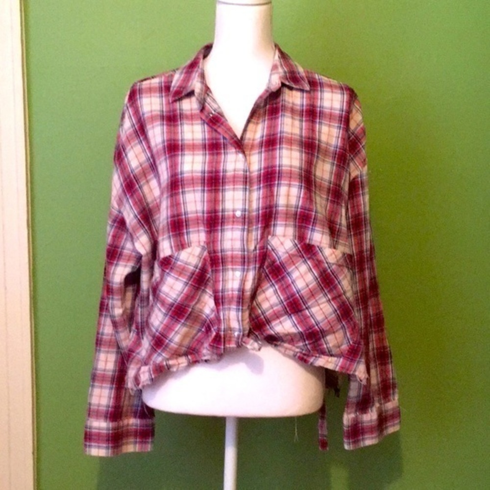 Zara oversized red and white checked crop top